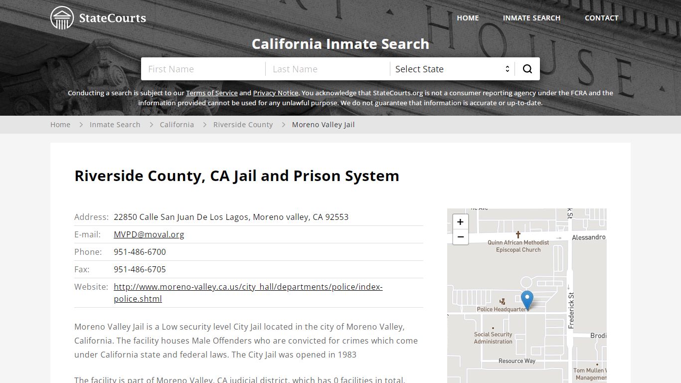 Moreno Valley Jail Inmate Records Search, California ...